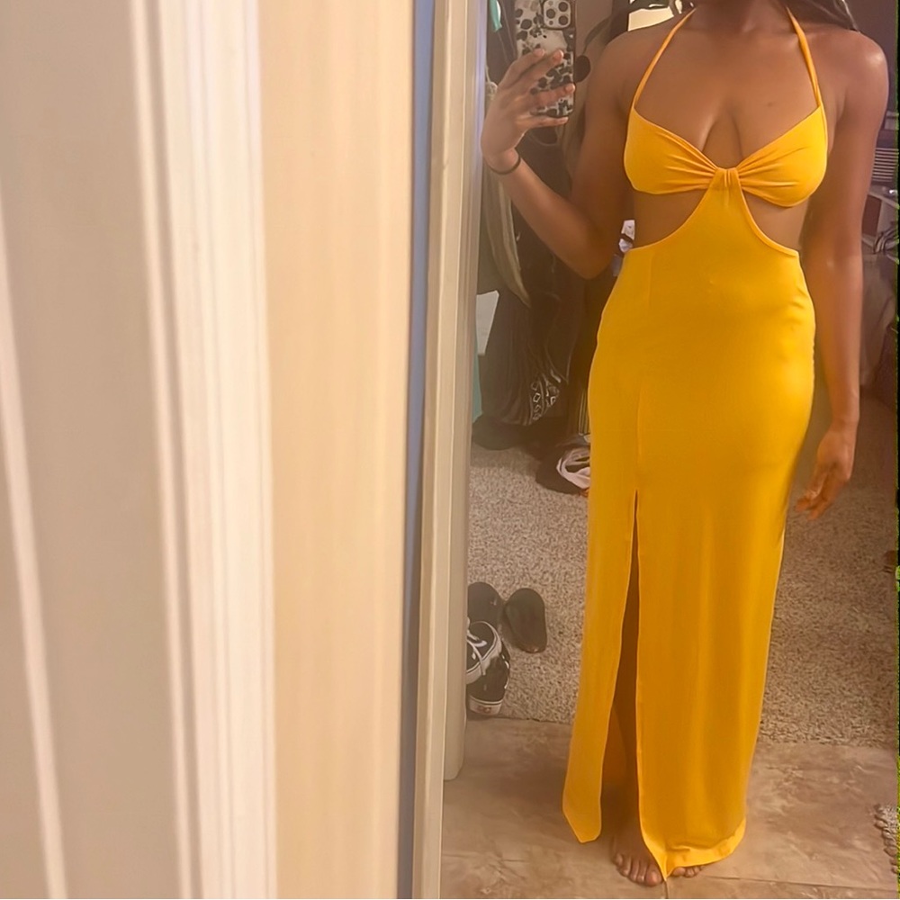 Yellow Bodycon Cut Out Backless Vacation Dress